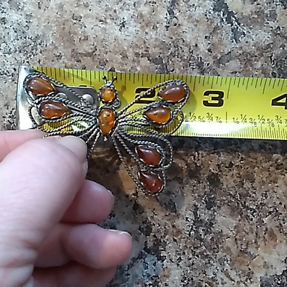 GENUINE BALTIC AMBER VINTAGE BUTTERFLY PIN BROOCH - Picture 5 of 5